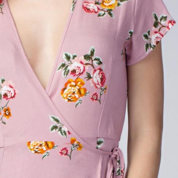 1 left - Pink Floral Printed Wrap Dress - Picture 3 of 8